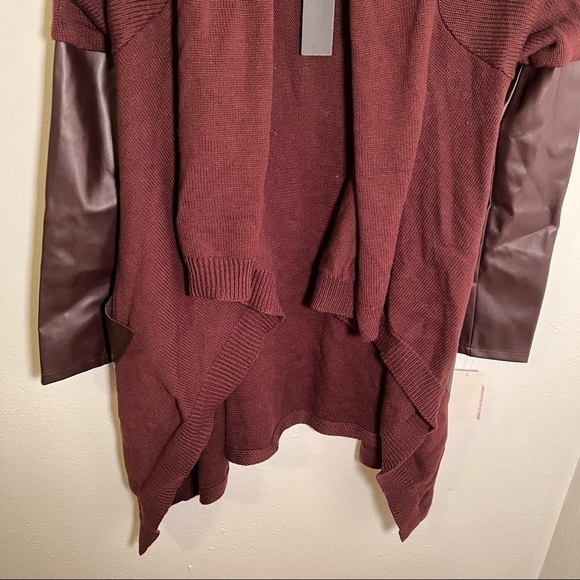 Blank NYC Faux Leather Trim High Low Cardigan Permanent Marker - Picture 5 of 12